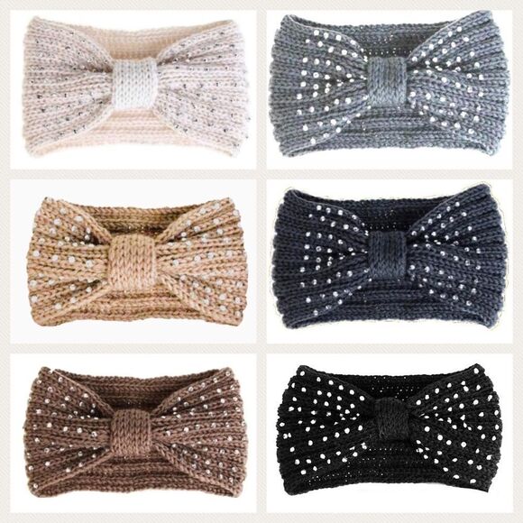 🤎Wide Bow Studded Winter Headband in Brown - Picture 3 of 3